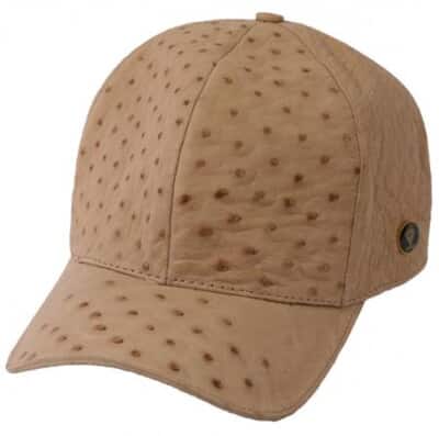 cognac ostrich leather cap | R&R World Exotic Leather